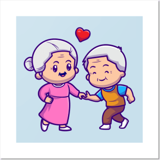 Cute Grandparents Couple Dancing Cartoon Posters and Art